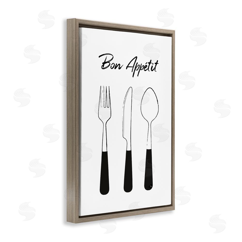 Martina Pavlova Bon Appetit Fork Knife Spoon Brown Floating Frame Stretched Canvas Wall Art Print
