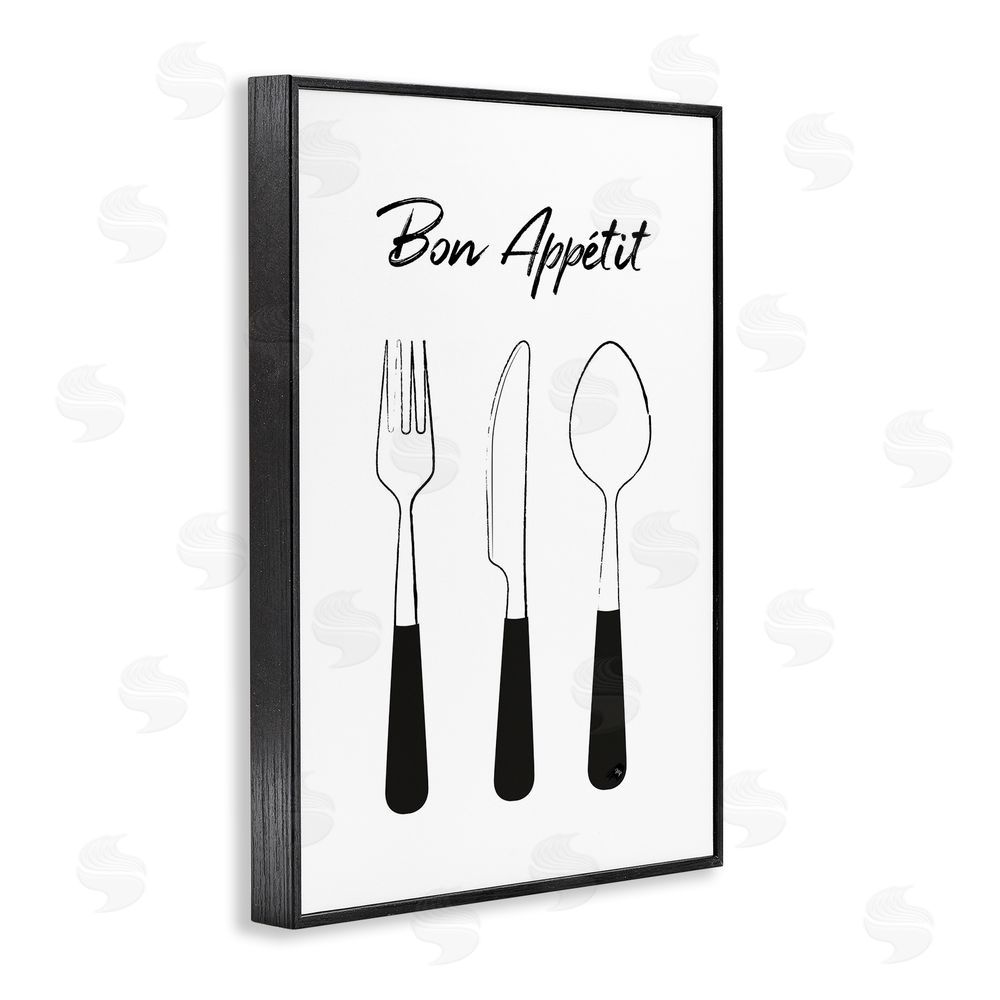 Martina Pavlova Bon Appetit Fork Knife Spoon Black Framed Giclee Wall Art Print