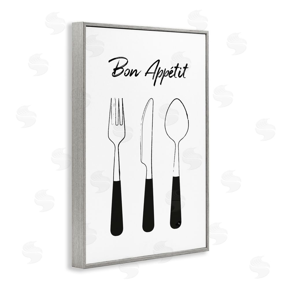 Martina Pavlova Bon Appetit Fork Knife Spoon Gray Framed Giclee Wall Art Print