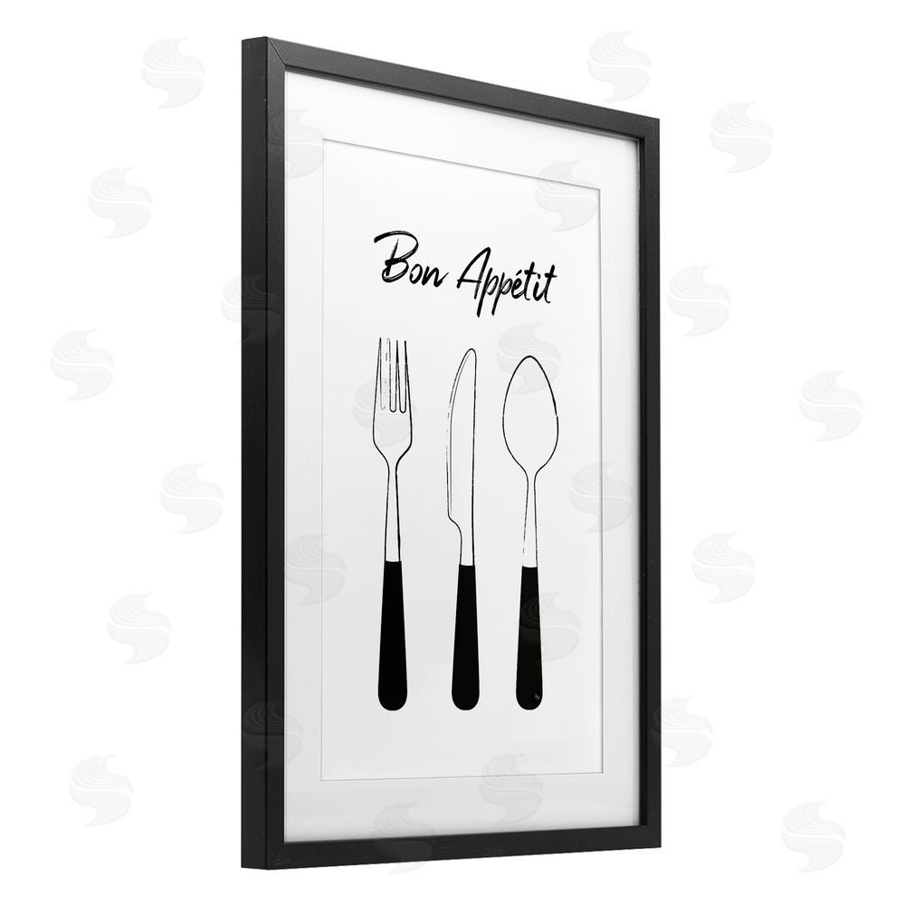 Martina Pavlova Bon Appetit Fork Knife Spoon Black Framed Print Under Glass with Matting Wall Art