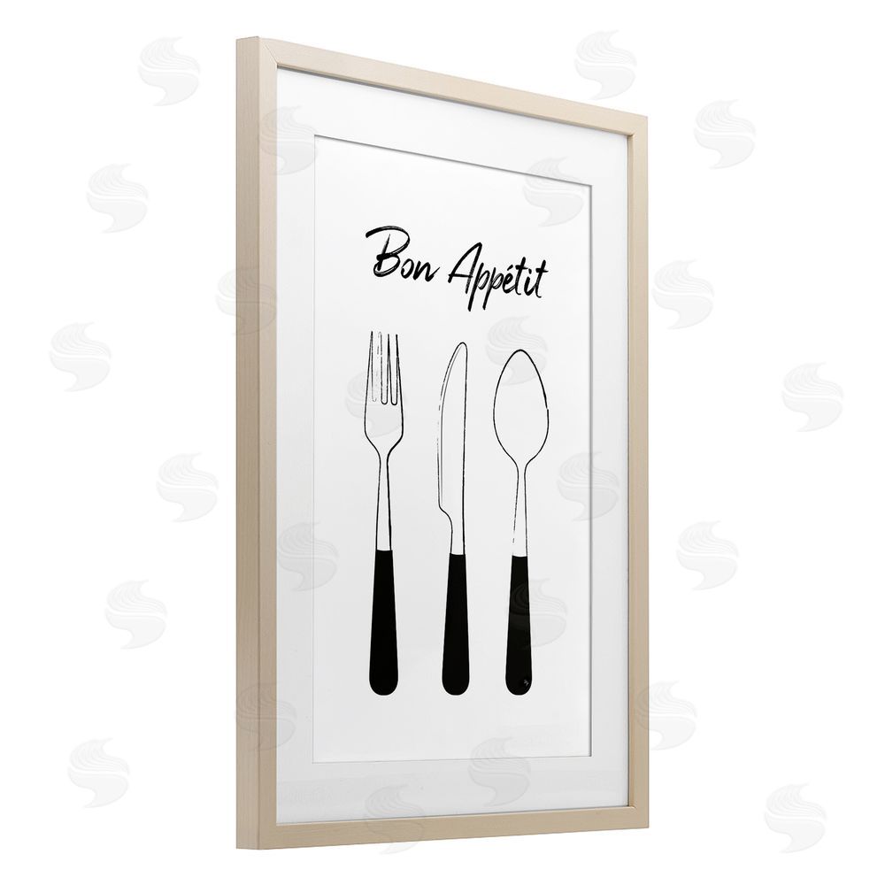 Martina Pavlova Bon Appetit Fork Knife Spoon Brown Framed Print Under Glass with Matting Wall Art
