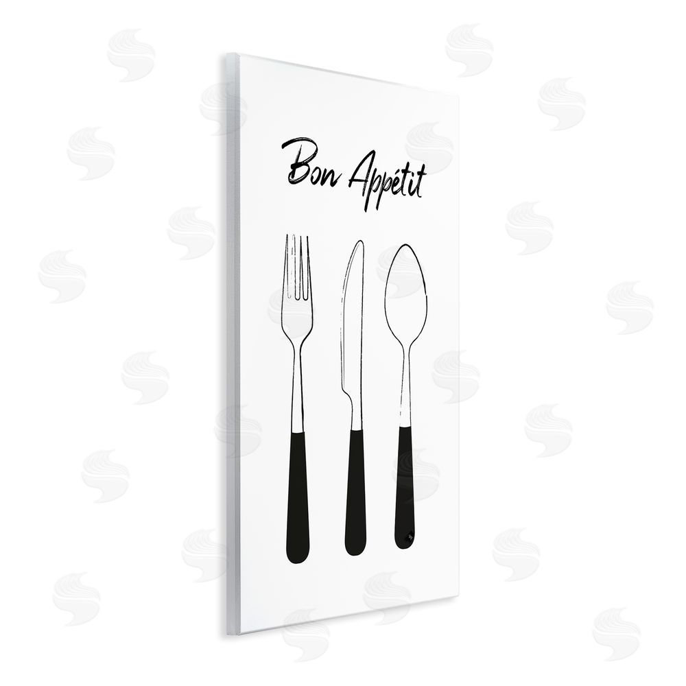 Martina Pavlova Bon Appetit Fork Knife Spoon Wall Plaque Art Print with White Foil Wrap