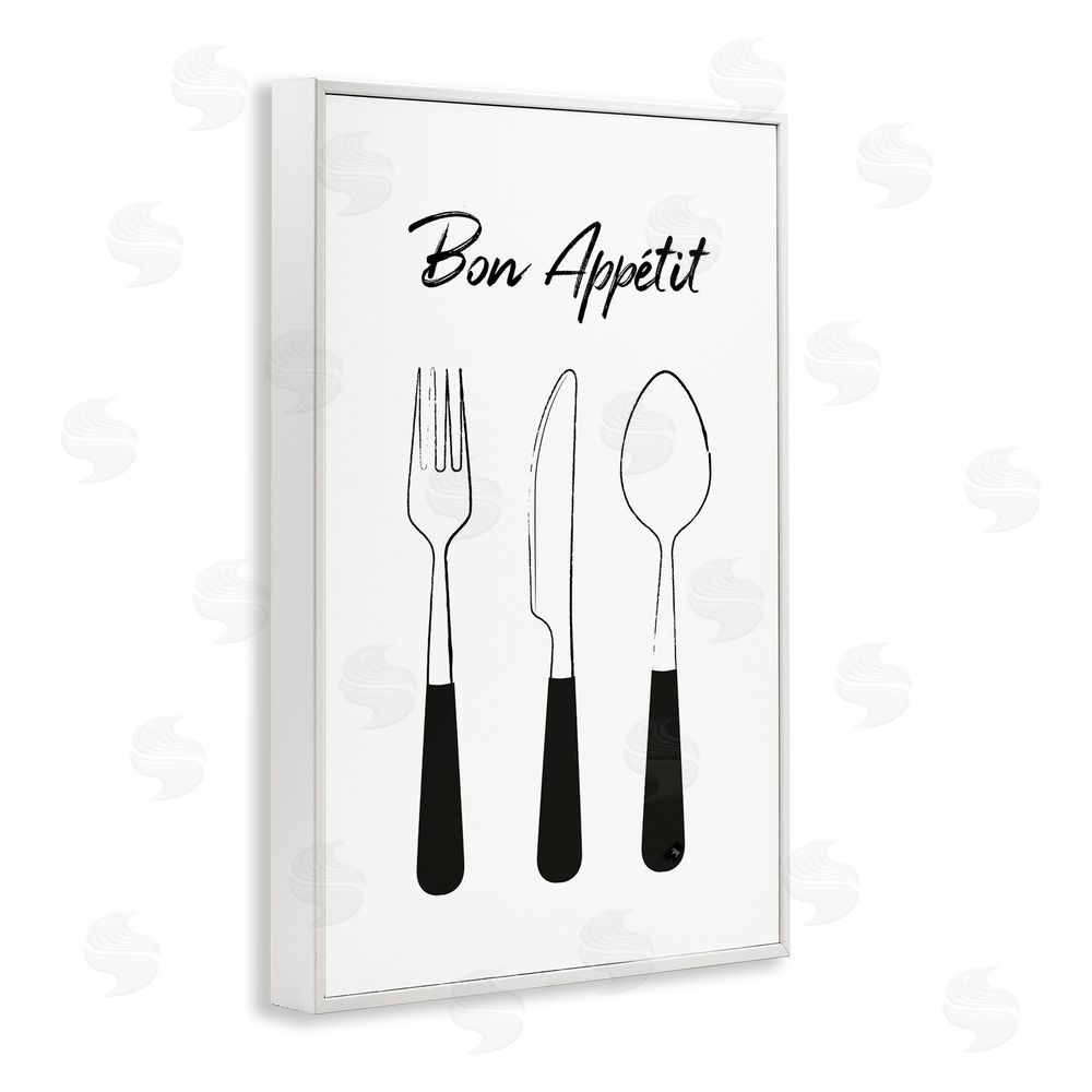 Martina Pavlova Bon Appetit Fork Knife Spoon White Framed Giclee Wall Art Print