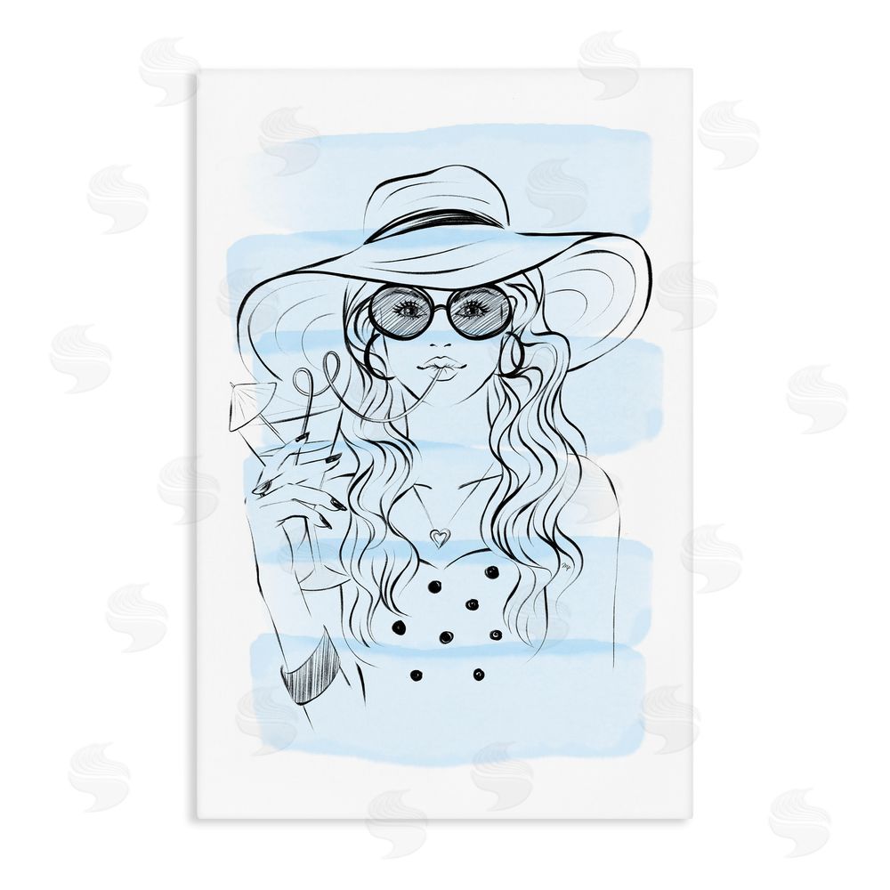 Martina Pavlova Sipping Drink Girl in Sun Hat Stretched Canvas Wall Art Print