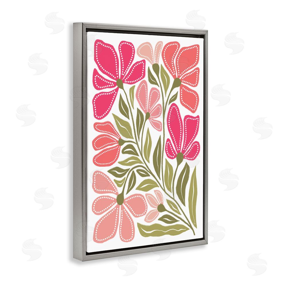Martina Pavlova Bold Midcentury Blooms Gray Floating Frame Canvas Wall Art Print