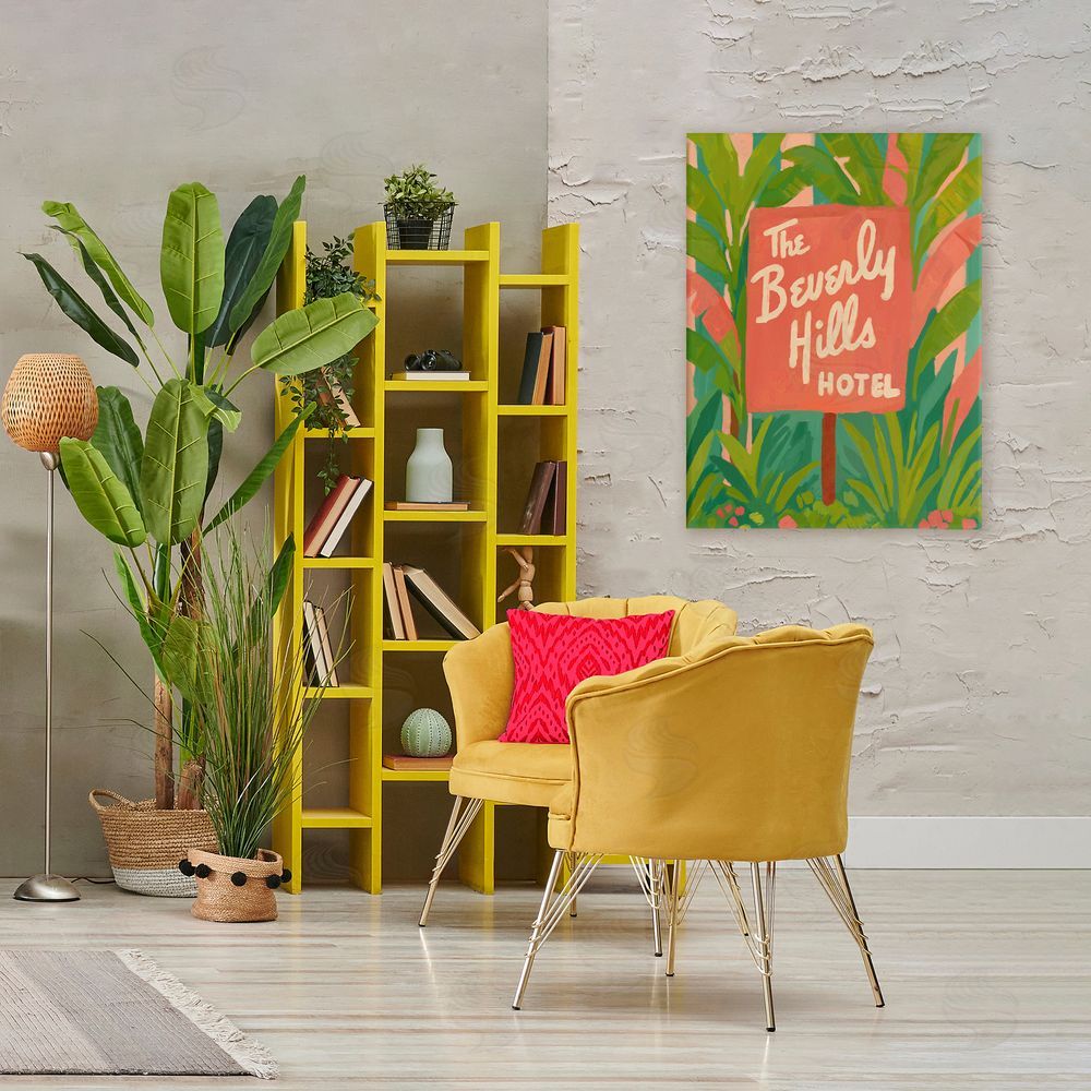 Amelia Noyes Tropical Beverly Hills Hotel Stretched Canvas Wall Art Print in Room