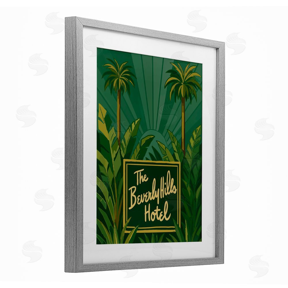 Amelia Noyes Retro Beverly Hills Hotel Gray Framed Print Under Glass Wall Art