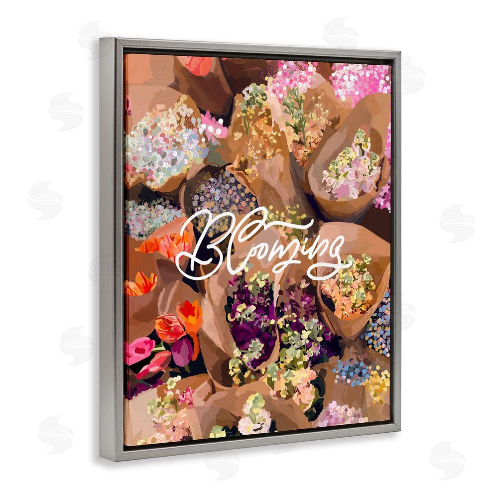 Amelia Noyes Blooming Spring Bouquets Gray Floating Frame Canvas Wall Art Print