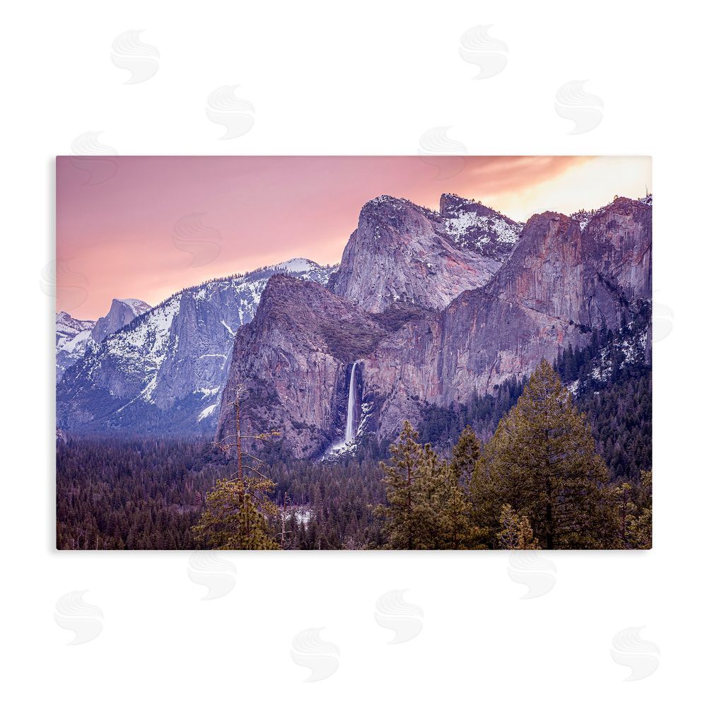 Shelley Carlisle Majestic Mountain Waterfall Sunset Stretched Canvas Wall Art Print