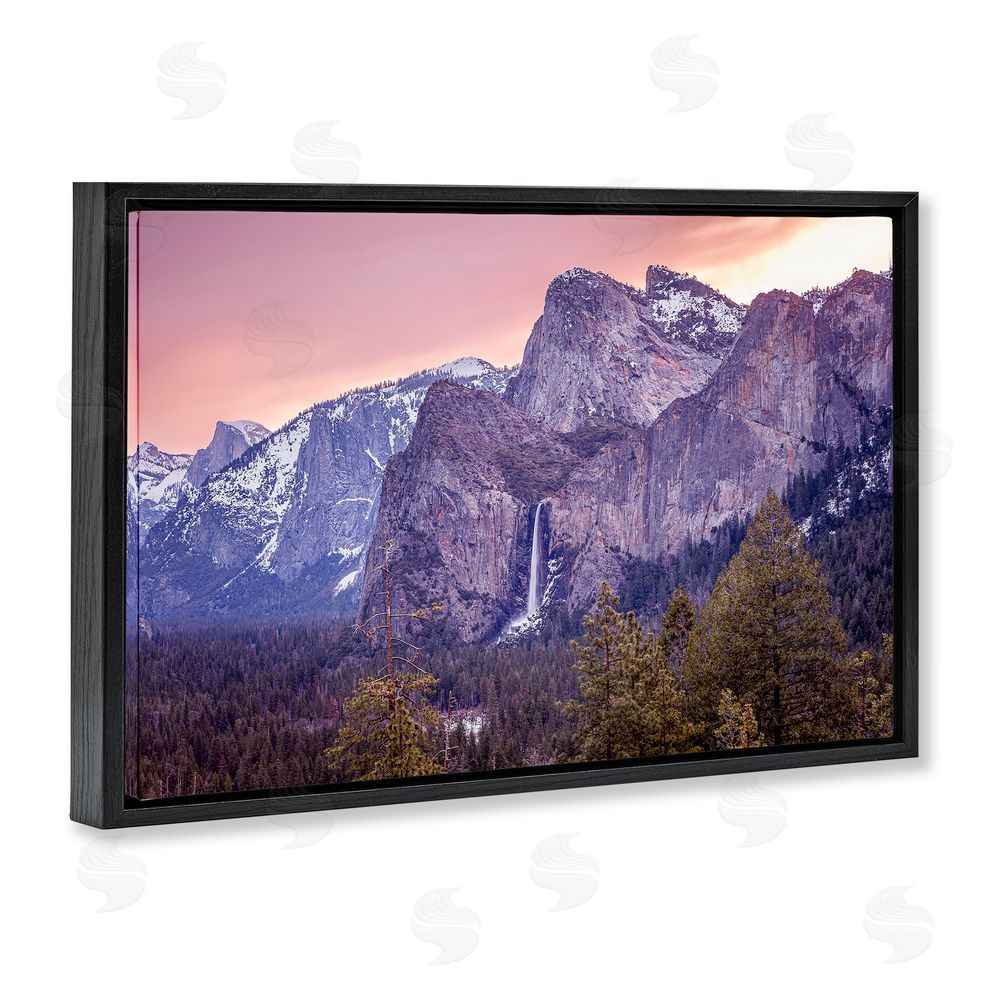 Shelley Carlisle Majestic Mountain Waterfall Sunset Black Floating Frame Canvas Wall Art Print