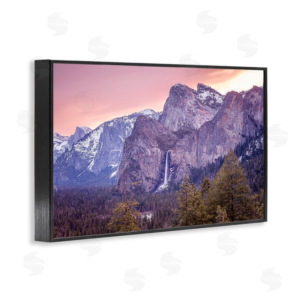Shelley Carlisle Majestic Mountain Waterfall Sunset Black Framed Giclee Wall Art Print