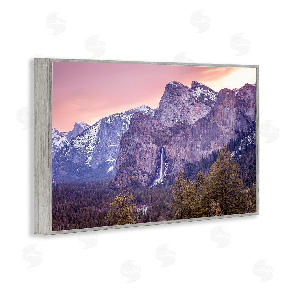 Shelley Carlisle Majestic Mountain Waterfall Sunset Gray Framed Giclee Wall Art Print