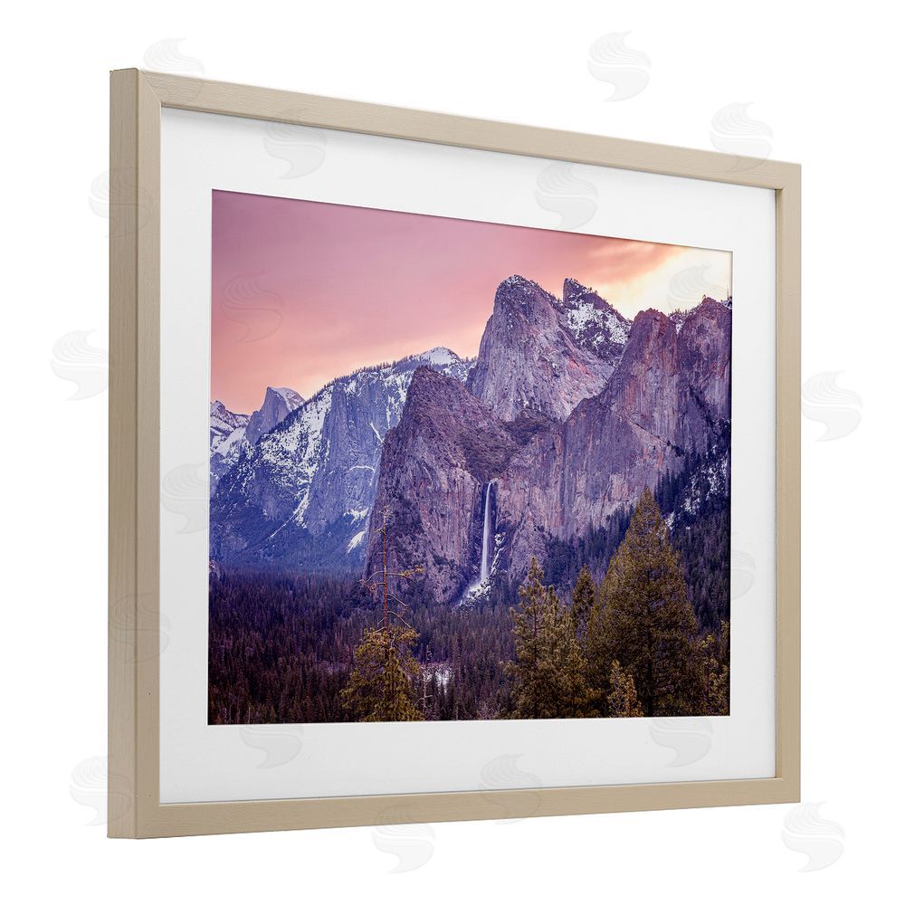 Shelley Carlisle Majestic Mountain Waterfall Sunset Brown Framed Print Under Glass Wall Art