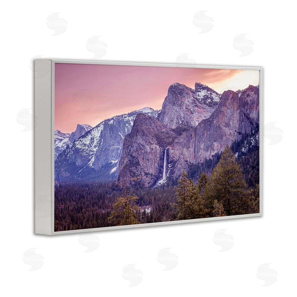 Shelley Carlisle Majestic Mountain Waterfall Sunset White Framed Giclee Wall Art Print
