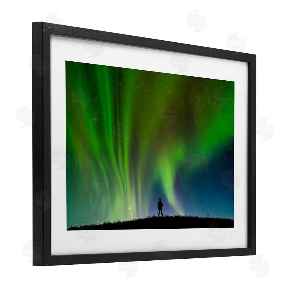 Shelley Carlisle Envelop Northern Lights Silhouette Black Framed Print Under Glass Wall Art