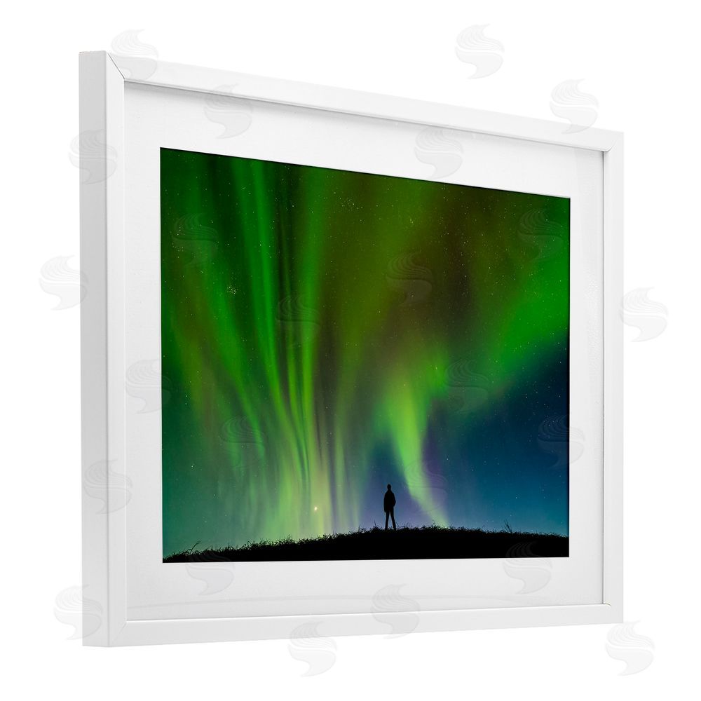 Shelley Carlisle Envelop Northern Lights Silhouette White Framed Print Under Glass Wall Art