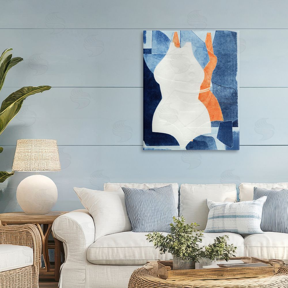 Stacy Milrany Abstract Fashion Shapes Blue Stretched Canvas Wall Art Print in Room