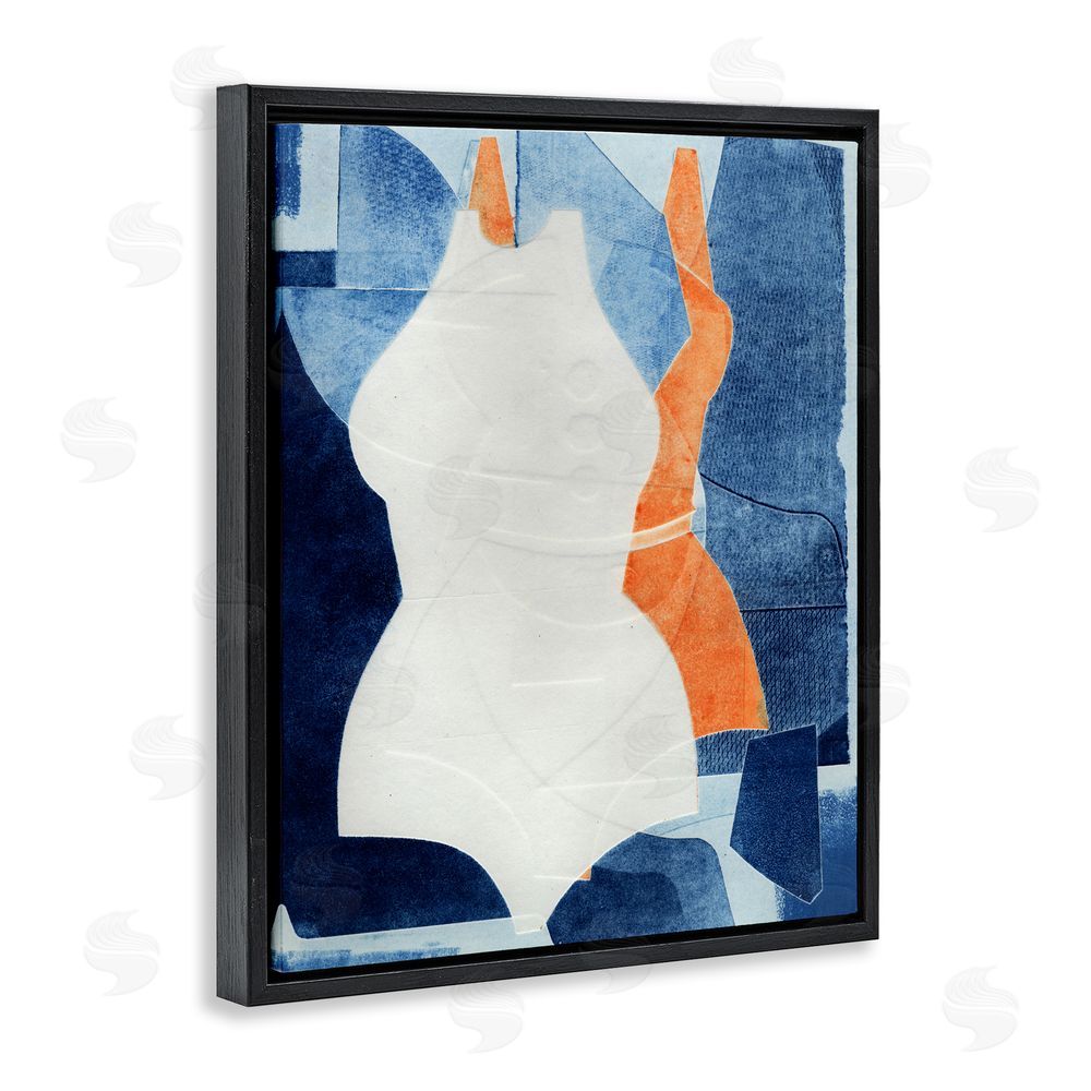 Stacy Milrany Abstract Fashion Shapes Blue Black Floating Frame Stretched Canvas Wall Art Print