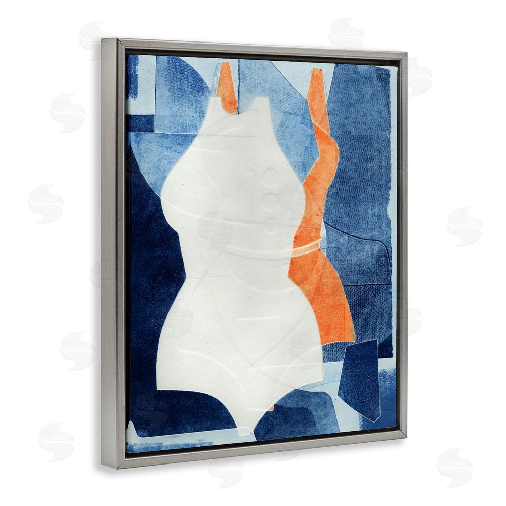 Stacy Milrany Abstract Fashion Shapes Blue Gray Floating Frame Stretched Canvas Wall Art Print