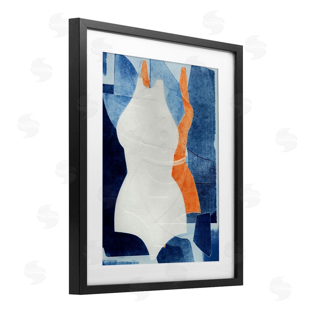 Stacy Milrany Abstract Fashion Shapes Blue Black Framed Print Under Glass with Matting Wall Art