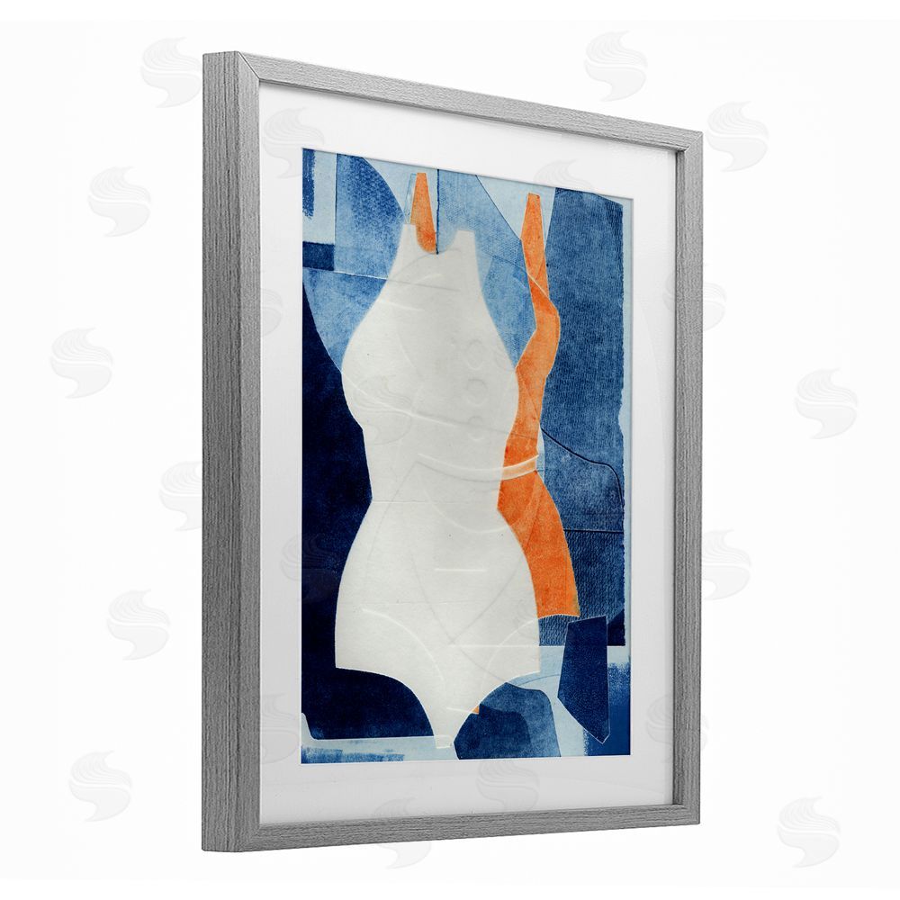 Stacy Milrany Abstract Fashion Shapes Blue Gray Framed Print Under Glass with Matting Wall Art
