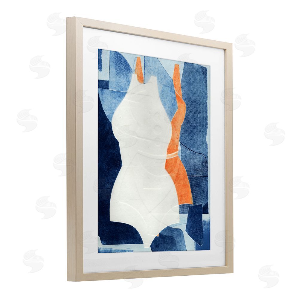 Stacy Milrany Abstract Fashion Shapes Blue Brown Framed Print Under Glass with Matting Wall Art