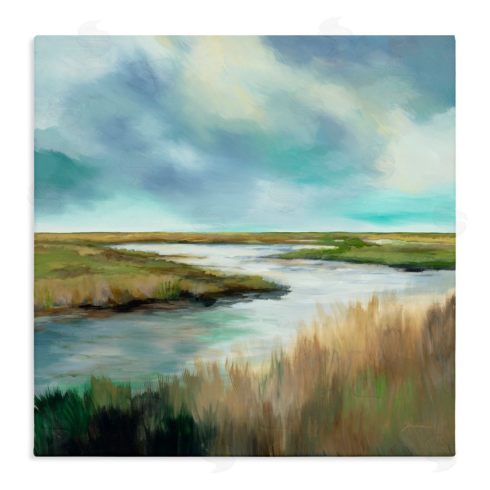 Liz Jardine Tranquil Meadow and Wetlands Stretched Canvas Wall Art Print