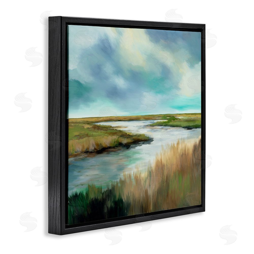 Liz Jardine Tranquil Meadow and Wetlands Black Floating Framed Canvas Wall Art Print