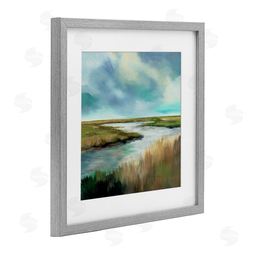 Liz Jardine Tranquil Meadow and Wetlands Gray Framed Print Under Glass with White Mat Wall Art