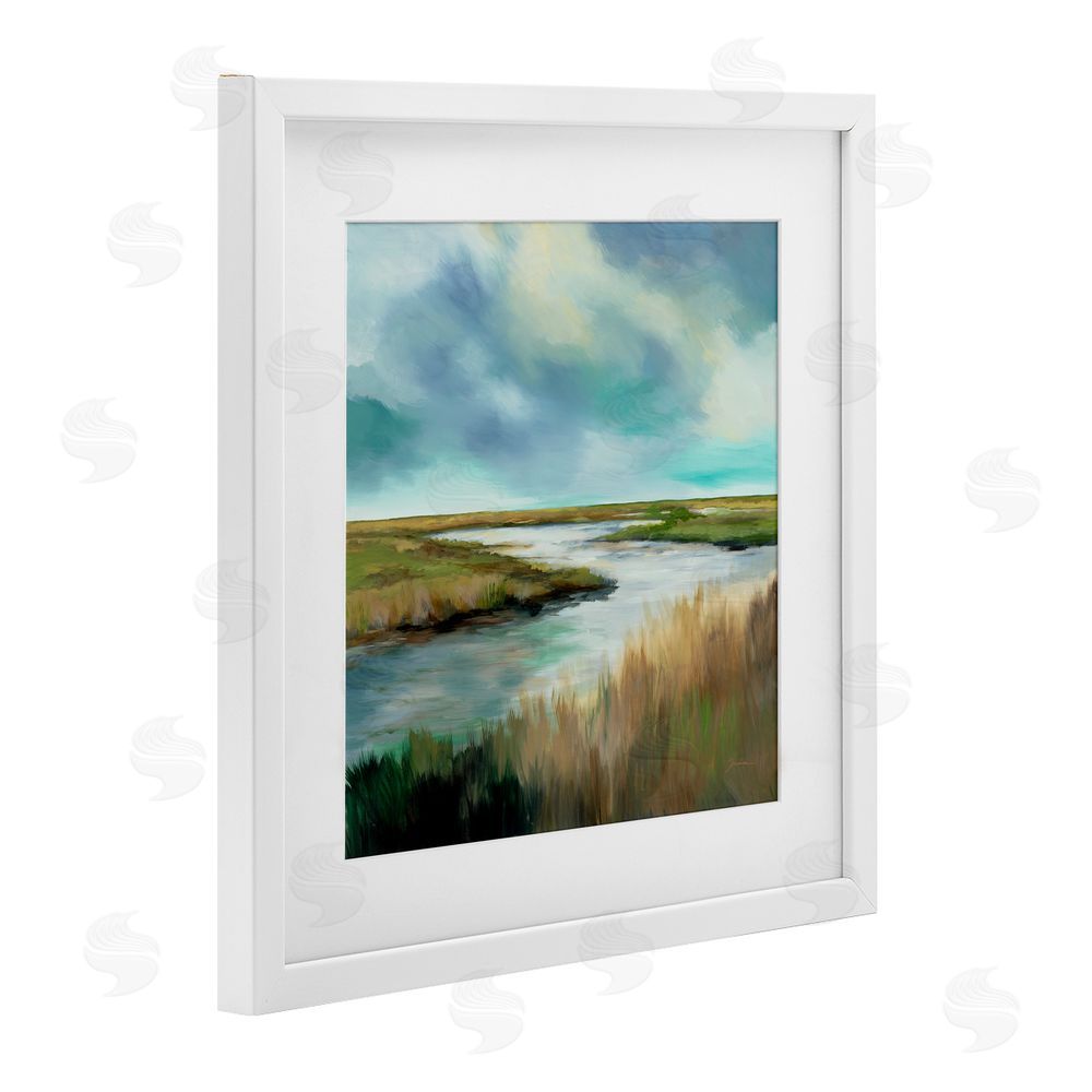 Liz Jardine Tranquil Meadow and Wetlands White Framed Print Under Glass with White Mat Wall Art