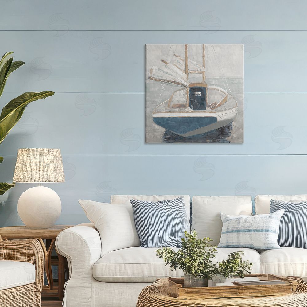 John Burrows Serene Harbor Sail Boat Stretched Canvas on Wall