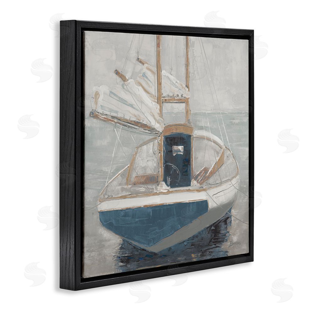 John Burrows Serene Harbor Sail Boat Black Floating Framed Canvas Wall Art Print