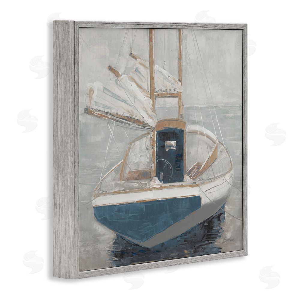 John Burrows Serene Harbor Sail Boat Gray Framed Giclee Wall Art Print