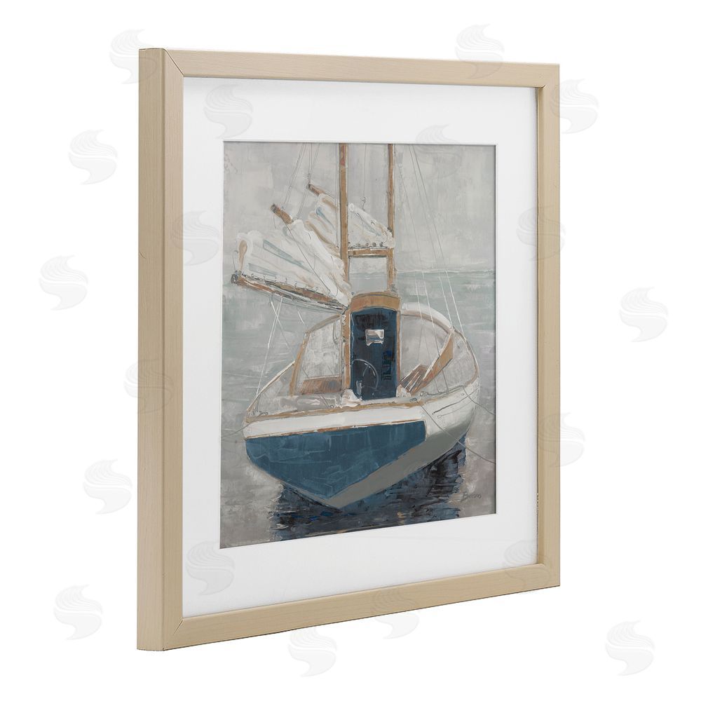 John Burrows Serene Harbor Sail Boat Brown Framed Print Under Glass with White Mat Wall Art