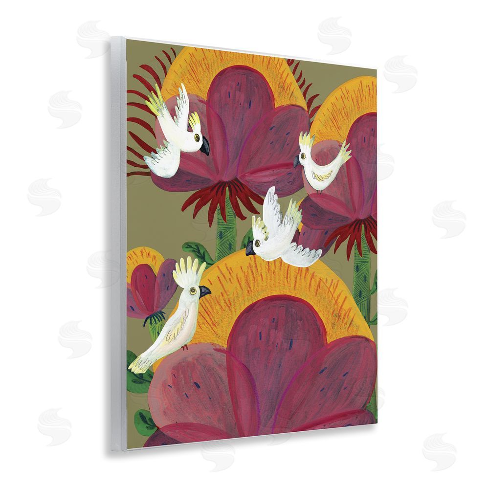 Kay Widdowson Tropical Cockatoos & Plants Wooden Wall Plaque Art Print