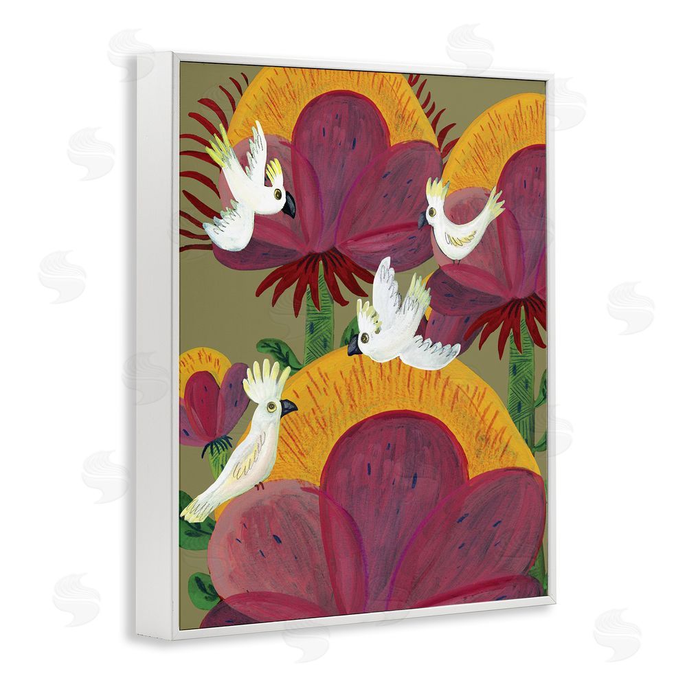 Kay Widdowson Tropical Cockatoos & Plants White Framed Giclee Wall Art Print