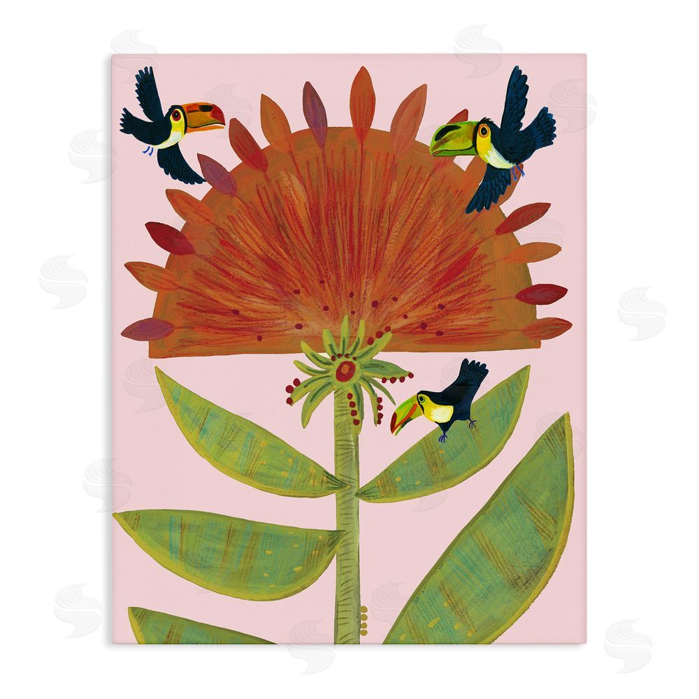 Kay Widdowson Tropical Plant & Toucans Stretched Canvas Wall Art Print