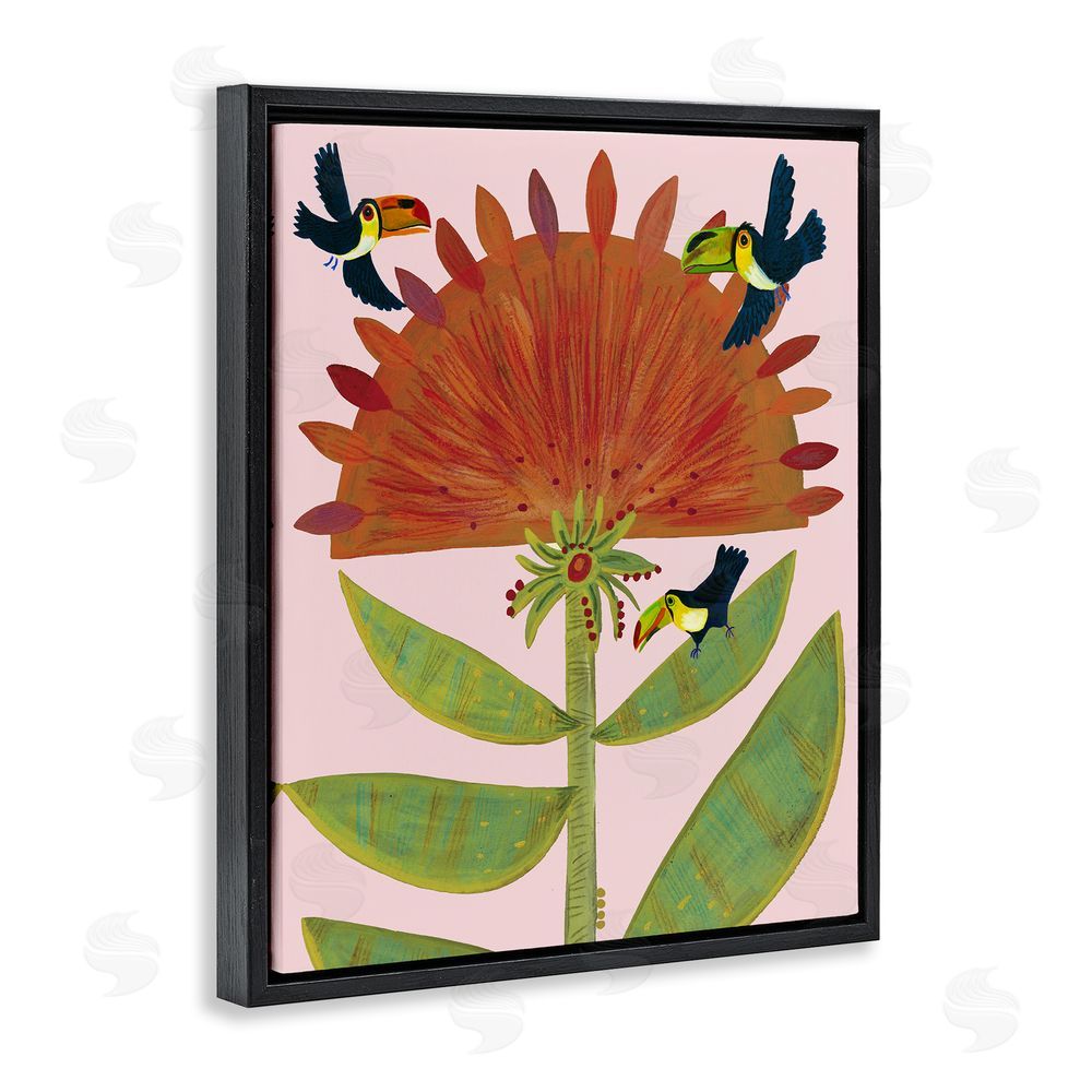 Kay Widdowson Tropical Plant & Toucans Black Floating Frame Canvas Wall Art Print
