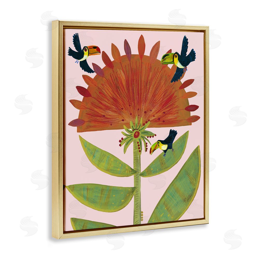 Kay Widdowson Tropical Plant & Toucans Gold Floating Frame Canvas Wall Art Print