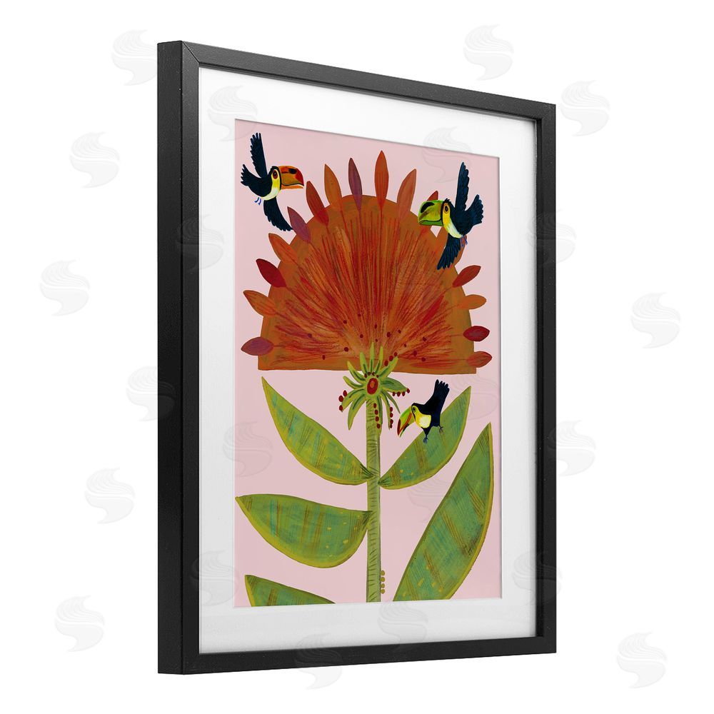 Kay Widdowson Tropical Plant & Toucans Black Framed Print Under Glass Wall Art