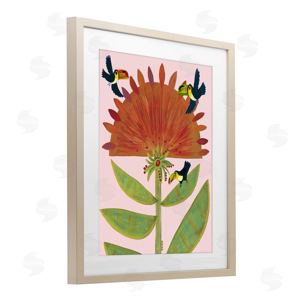 Kay Widdowson Tropical Plant & Toucans Brown Framed Print Under Glass Wall Art