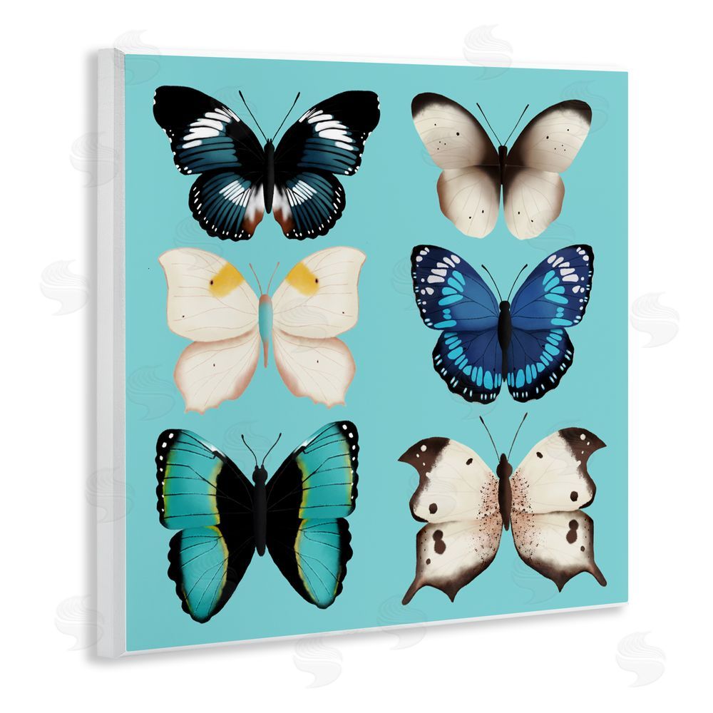 Metka Hiti Six Diverse Butterflies on Turquoise Wall Plaque Art Print