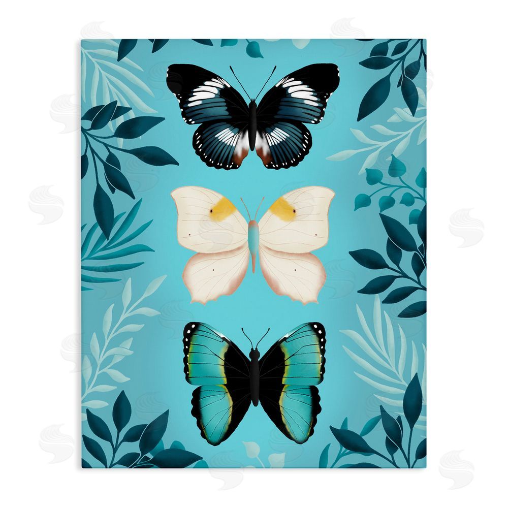 Metka Hiti Three Exotic Blue Butterflies Stretched Canvas Wall Art Print
