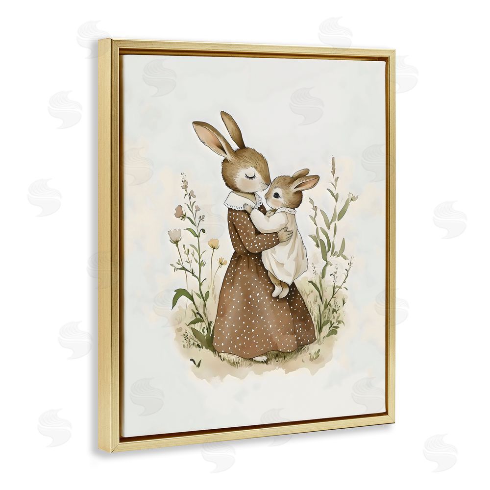 Arlington Prints A Mother's Love Rabbits Gold Floating Frame Canvas Wall Art Print