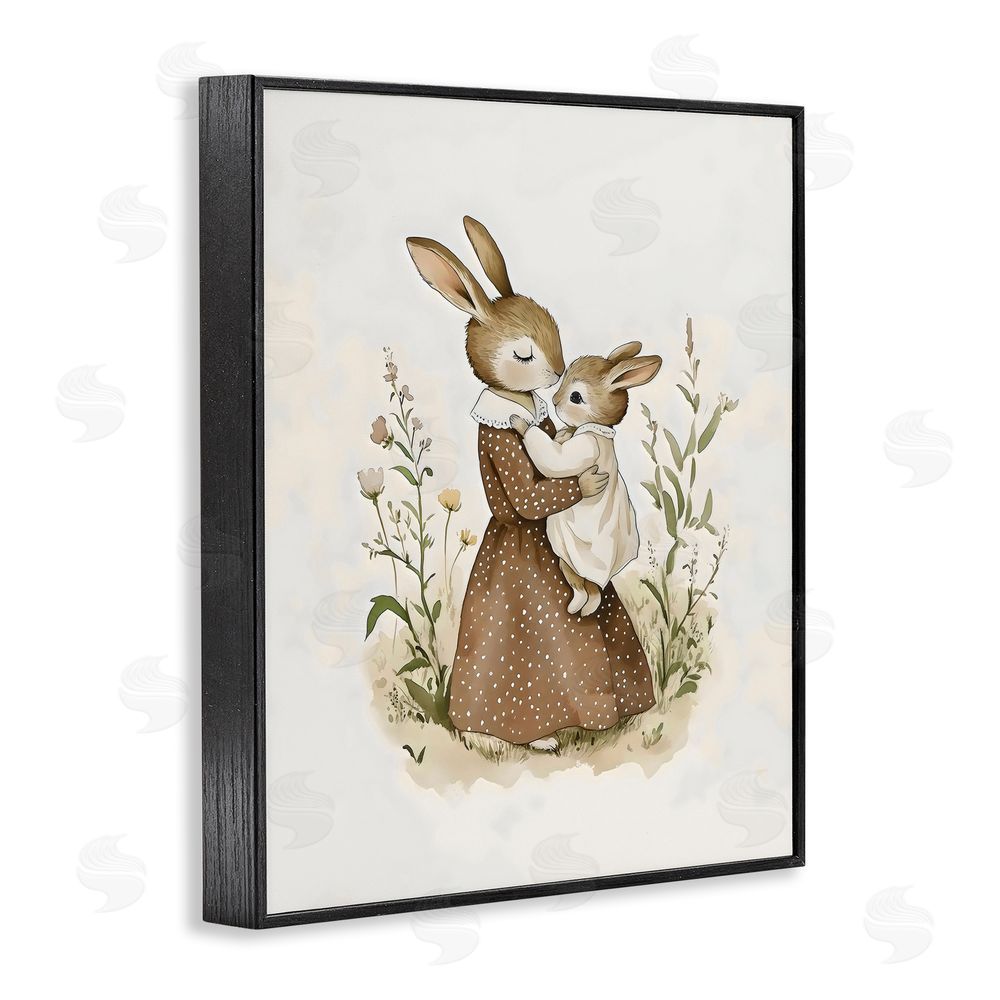 Arlington Prints A Mother's Love Rabbits Black Framed Giclee Wall Art Print