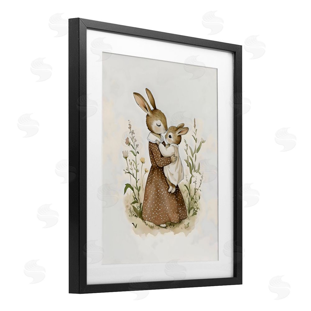 Arlington Prints A Mother's Love Rabbits Black Framed Print Under Glass Wall Art