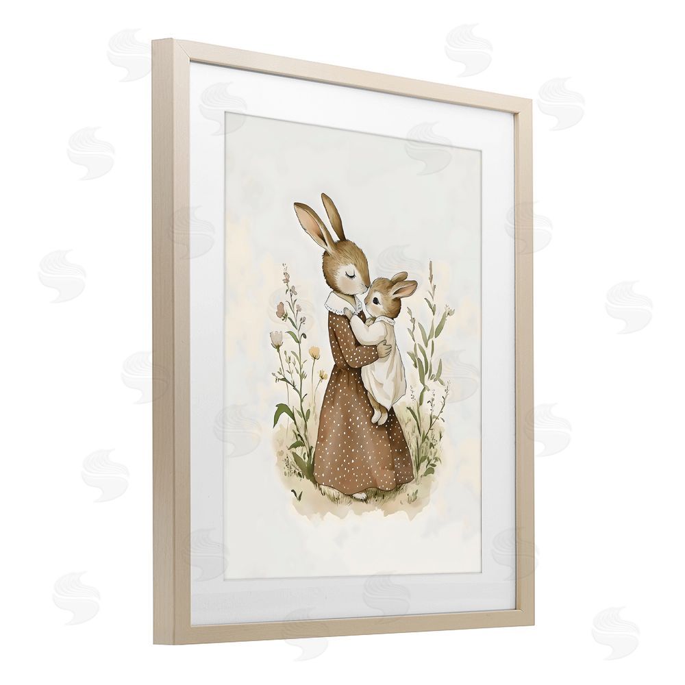 Arlington Prints A Mother's Love Rabbits Birch Framed Print Under Glass Wall Art
