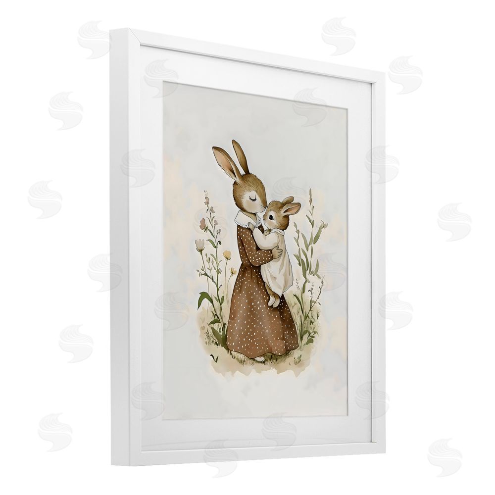 Arlington Prints A Mother's Love Rabbits White Framed Print Under Glass Wall Art