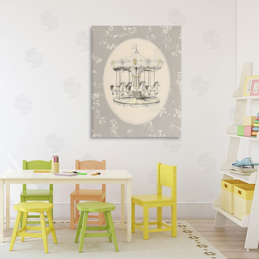 Arlington Prints Gentle Floral Carousel Stretched Canvas Wall Art in Room