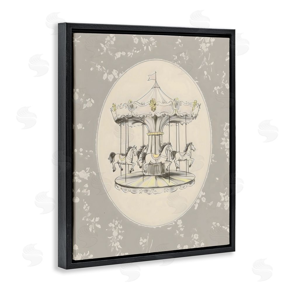 Arlington Prints Gentle Floral Carousel Black Floating Frame Canvas Wall Art
